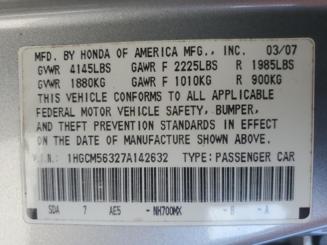 2007 HONDA ACCORD