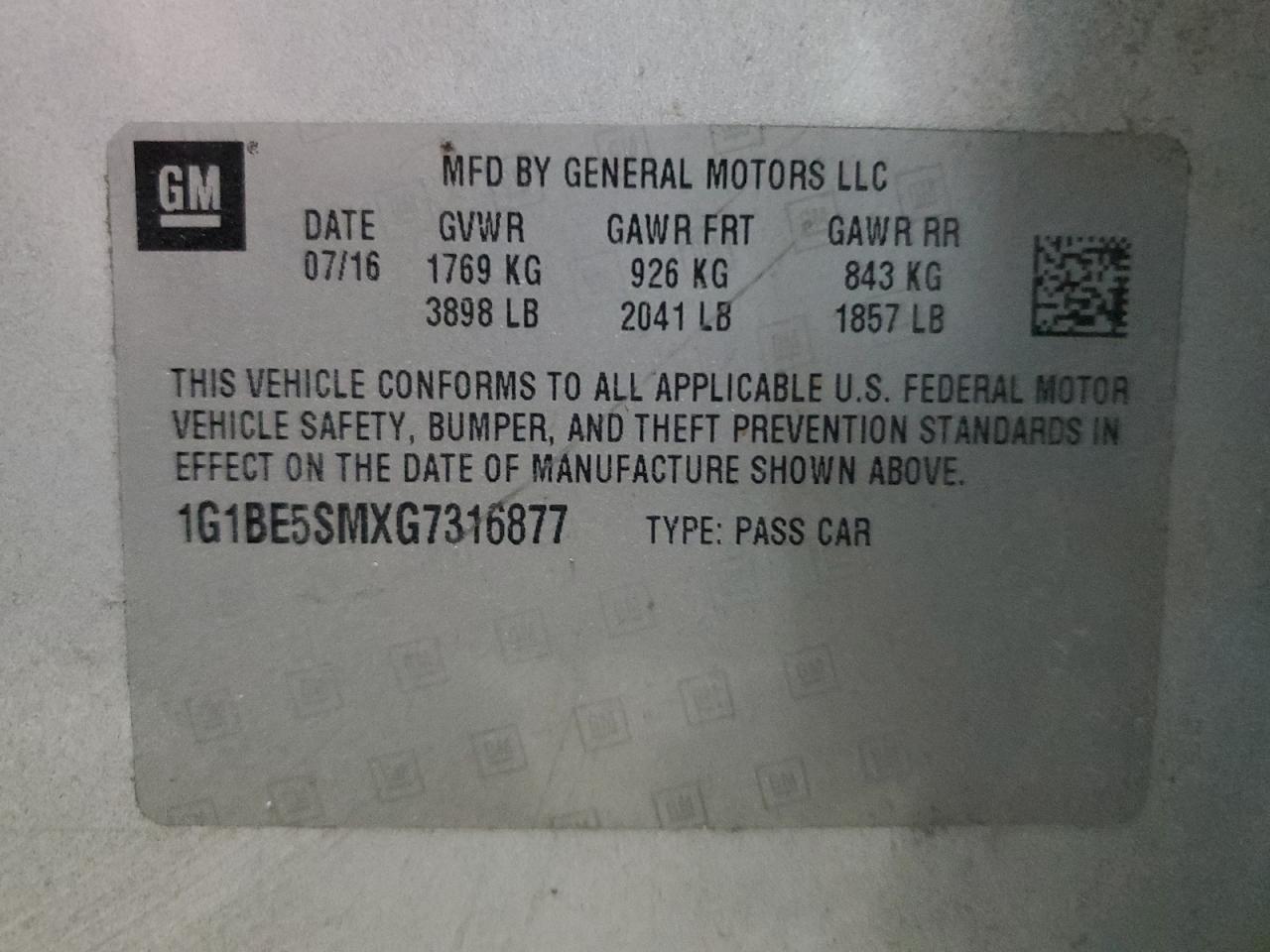 2016 CHEVROLET CRUZE