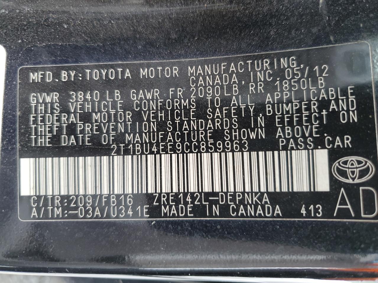 2012 TOYOTA COROLLA