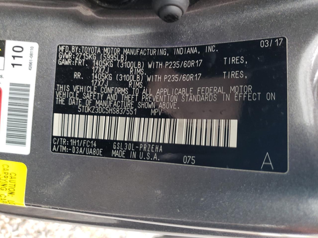 2017 TOYOTA SIENNA