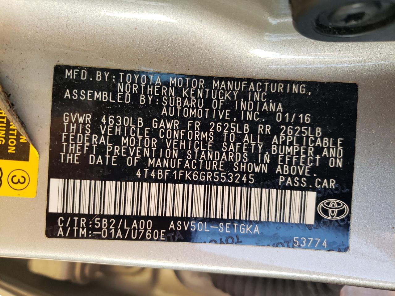 2016 TOYOTA CAMRY