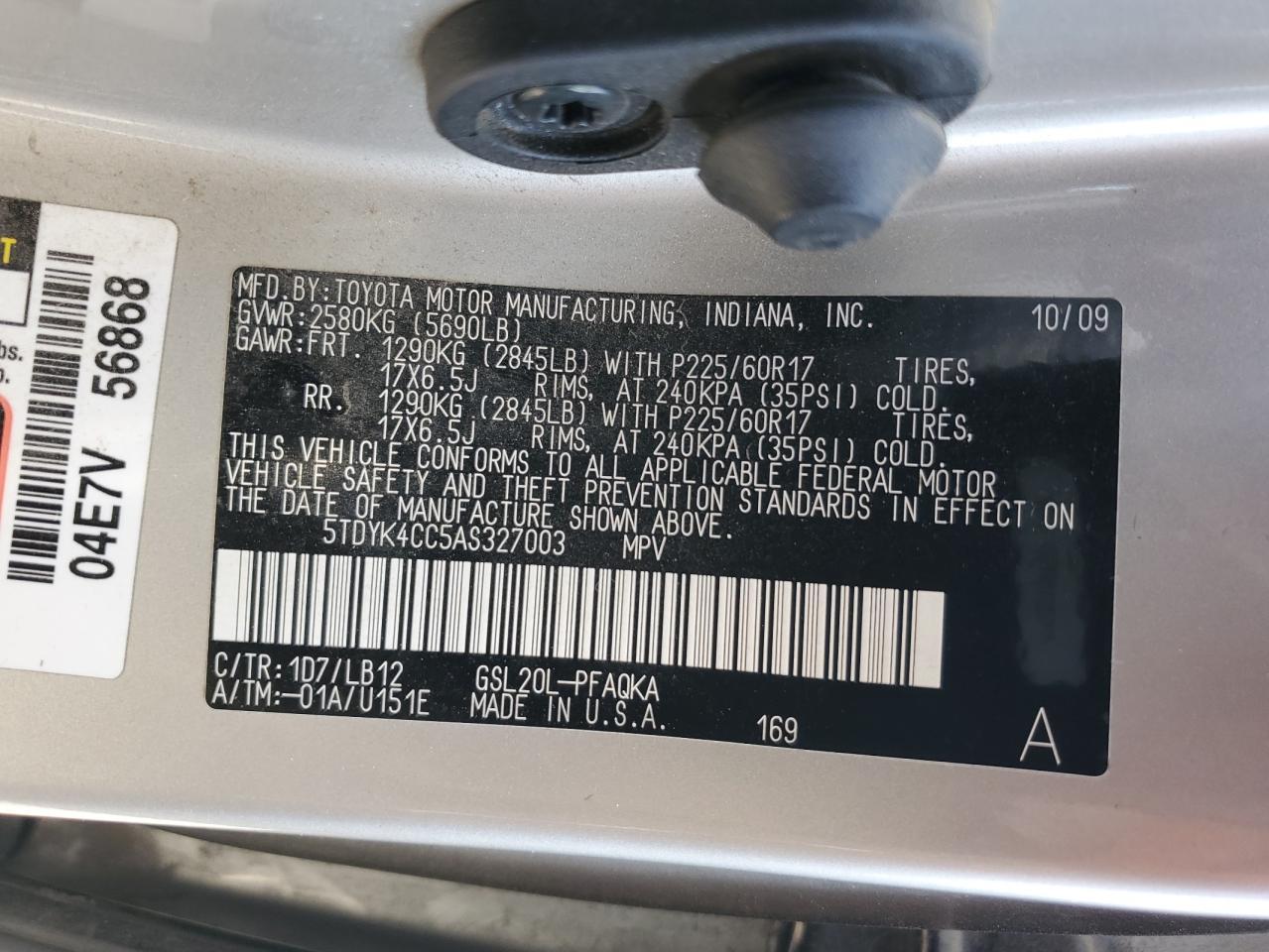 2010 TOYOTA SIENNA