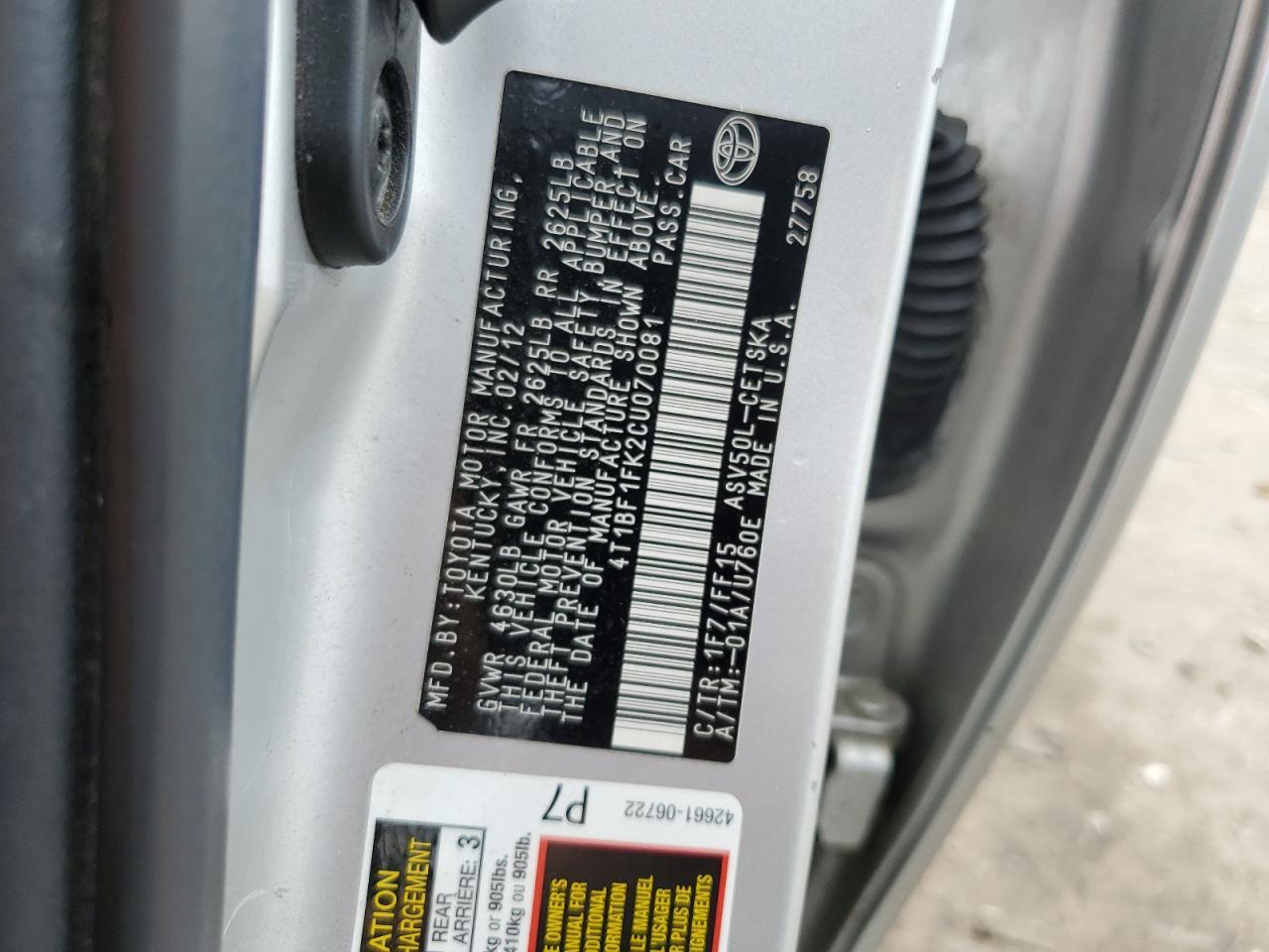2012 TOYOTA CAMRY