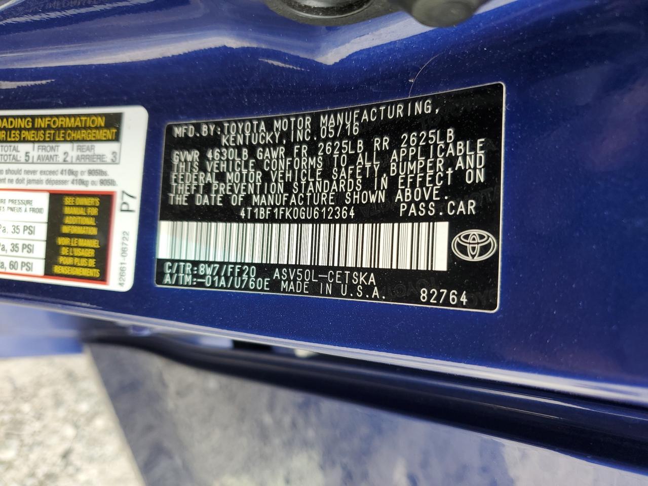 2016 TOYOTA CAMRY
