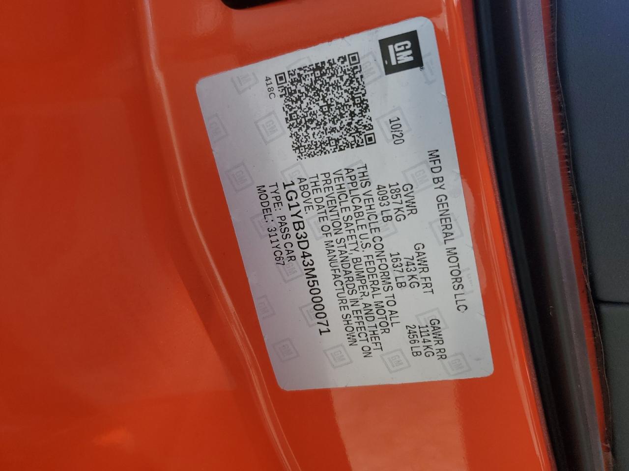 2021 CHEVROLET CORVETTE
