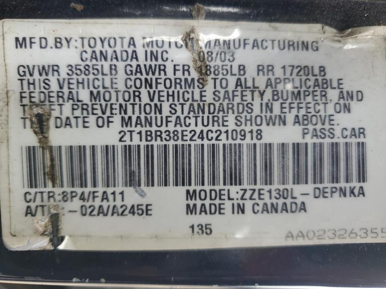 2004 TOYOTA COROLLA