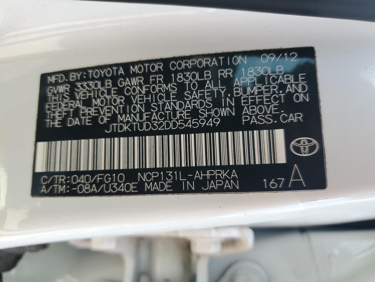 2013 TOYOTA YARIS