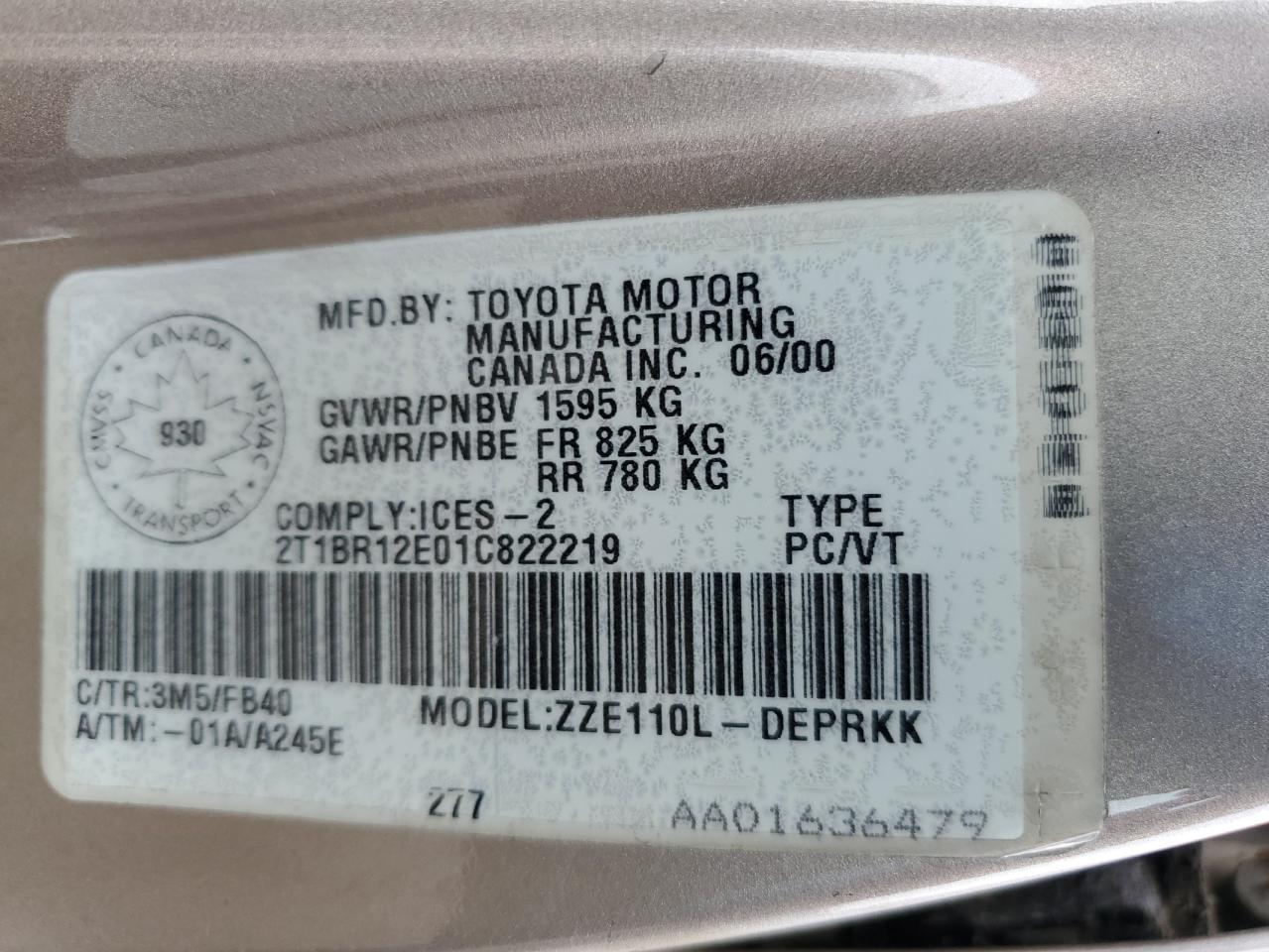 2001 TOYOTA COROLLA