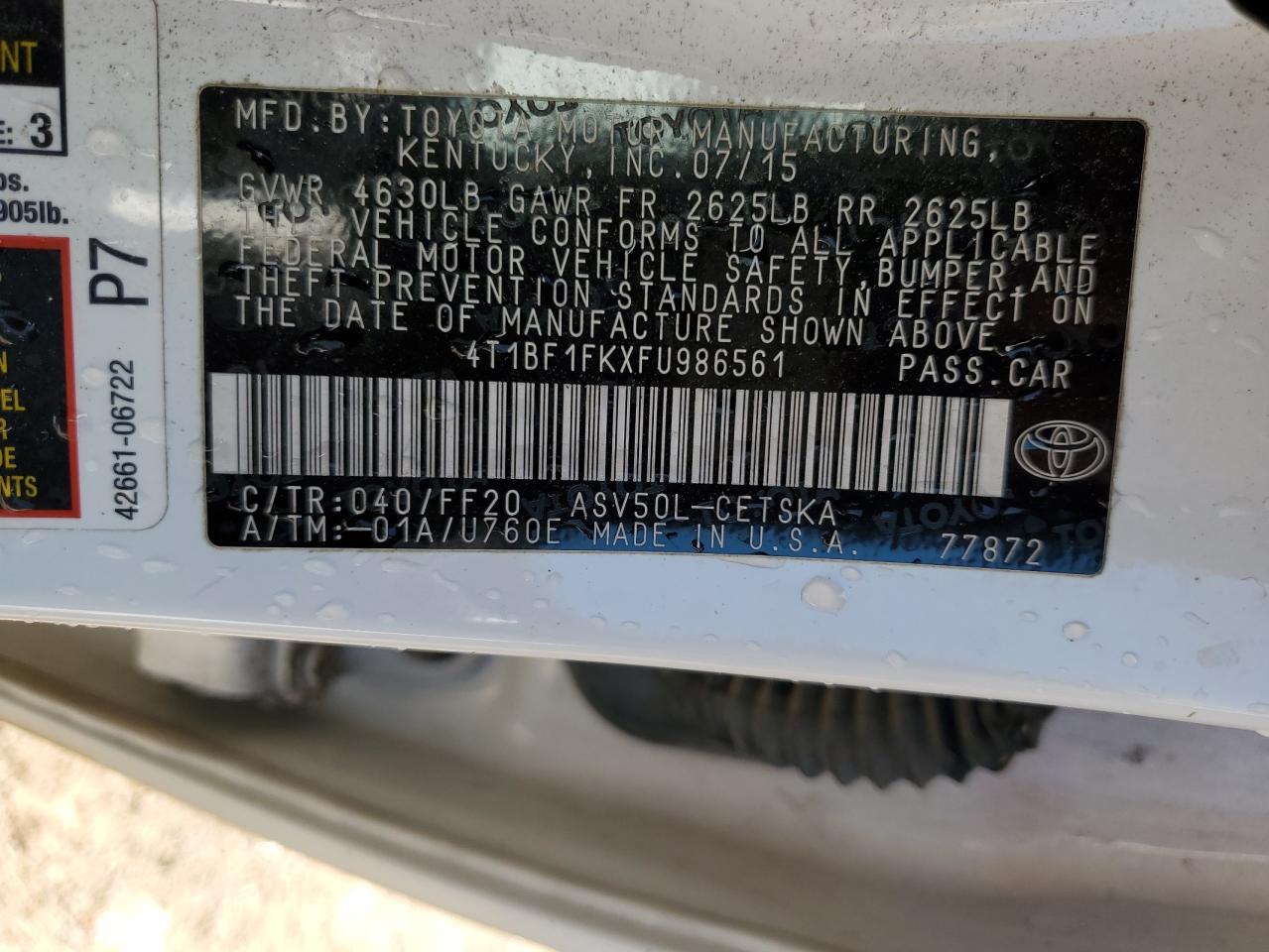 2015 TOYOTA CAMRY