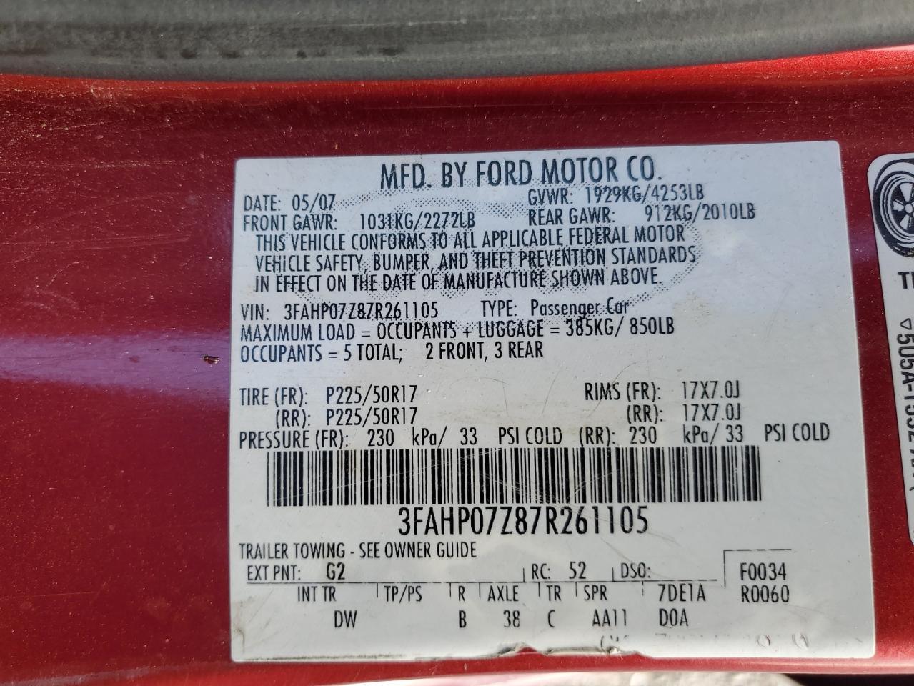 2007 FORD FUSION