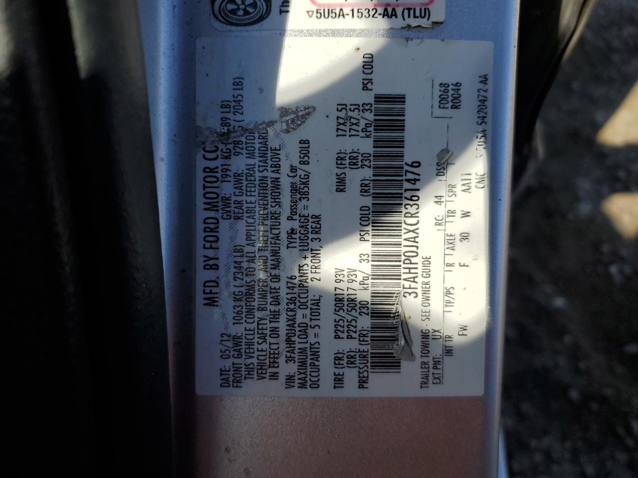 2012 FORD FUSION