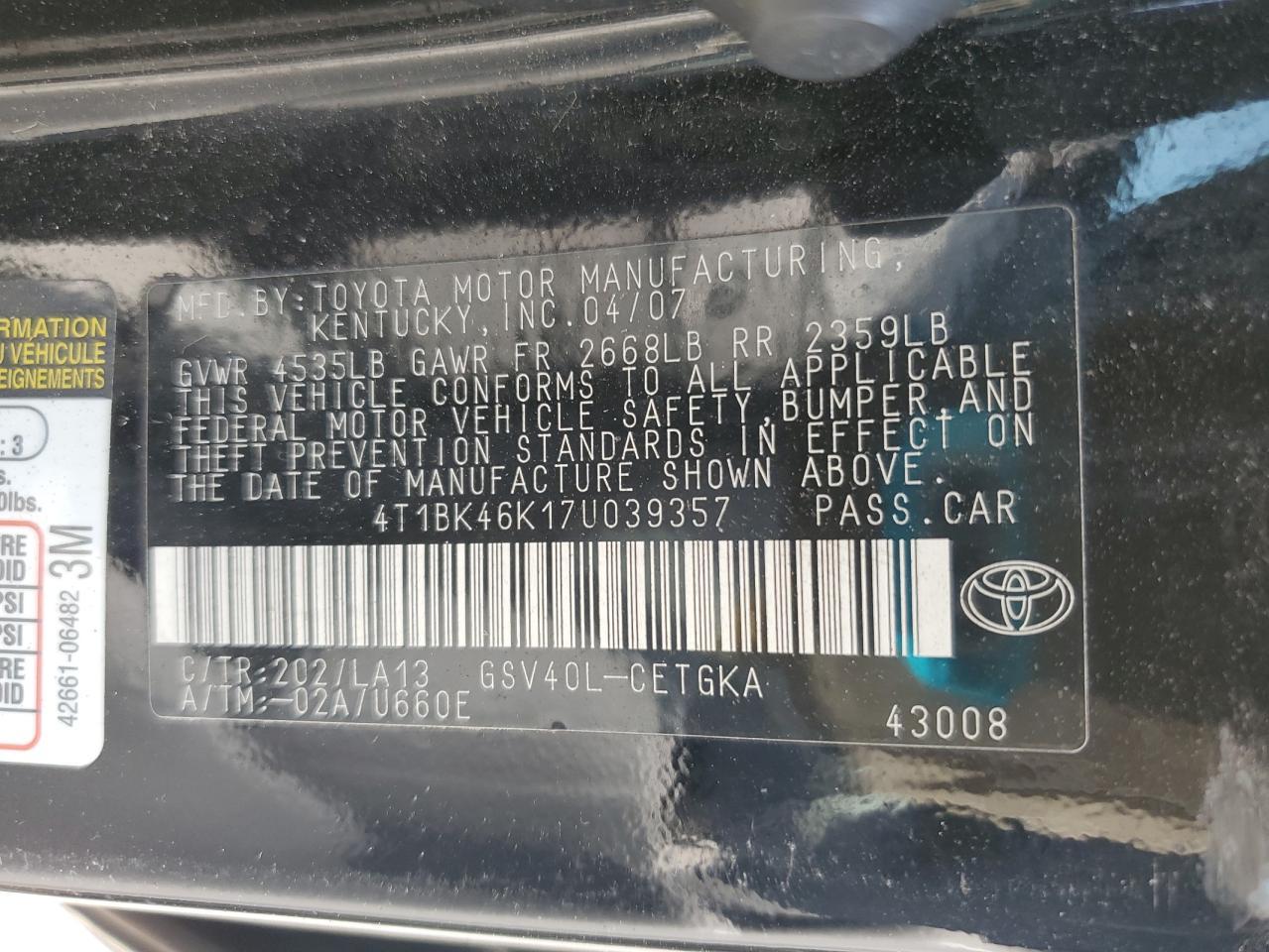 2007 TOYOTA CAMRY