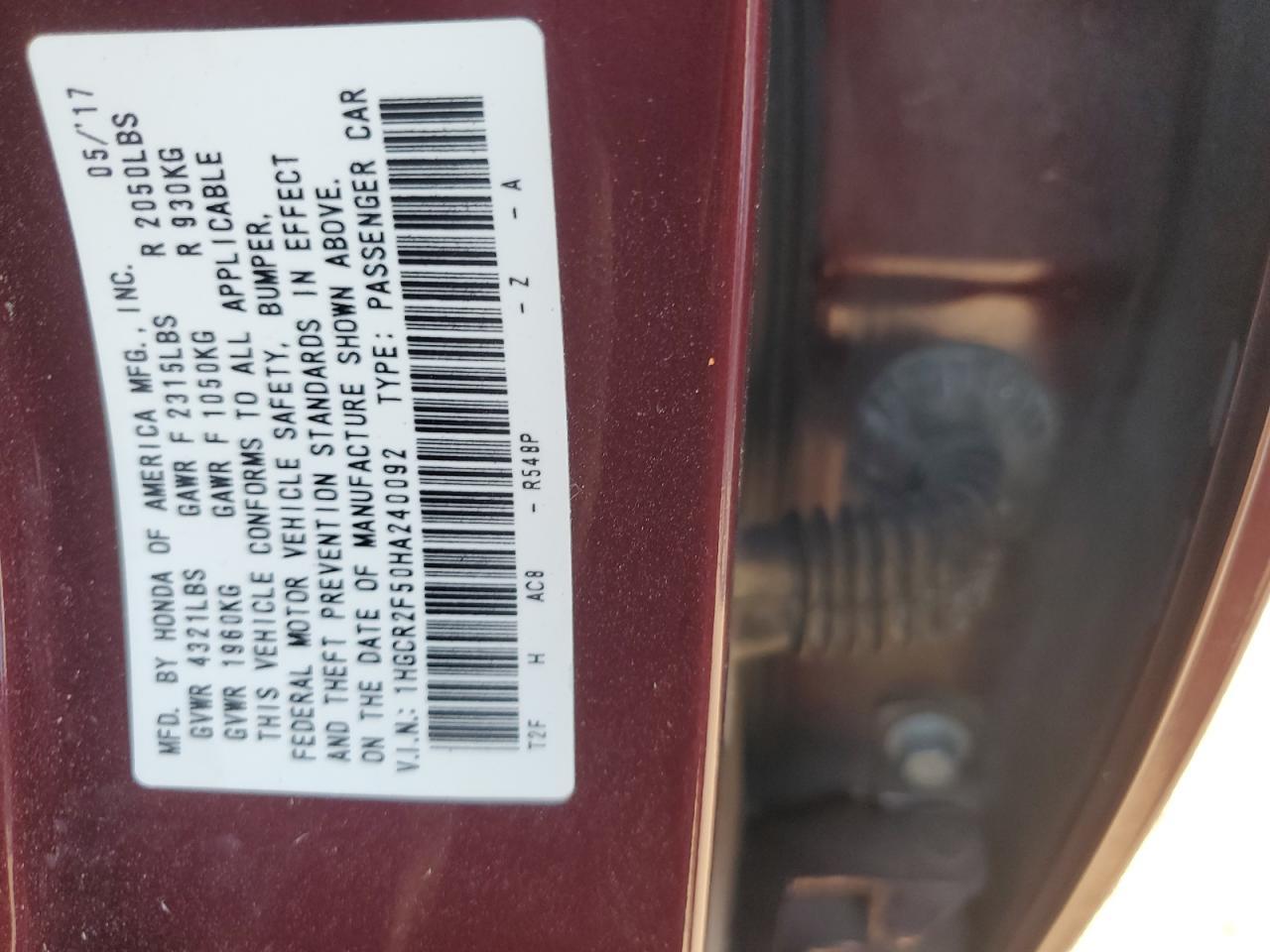 2017 HONDA ACCORD
