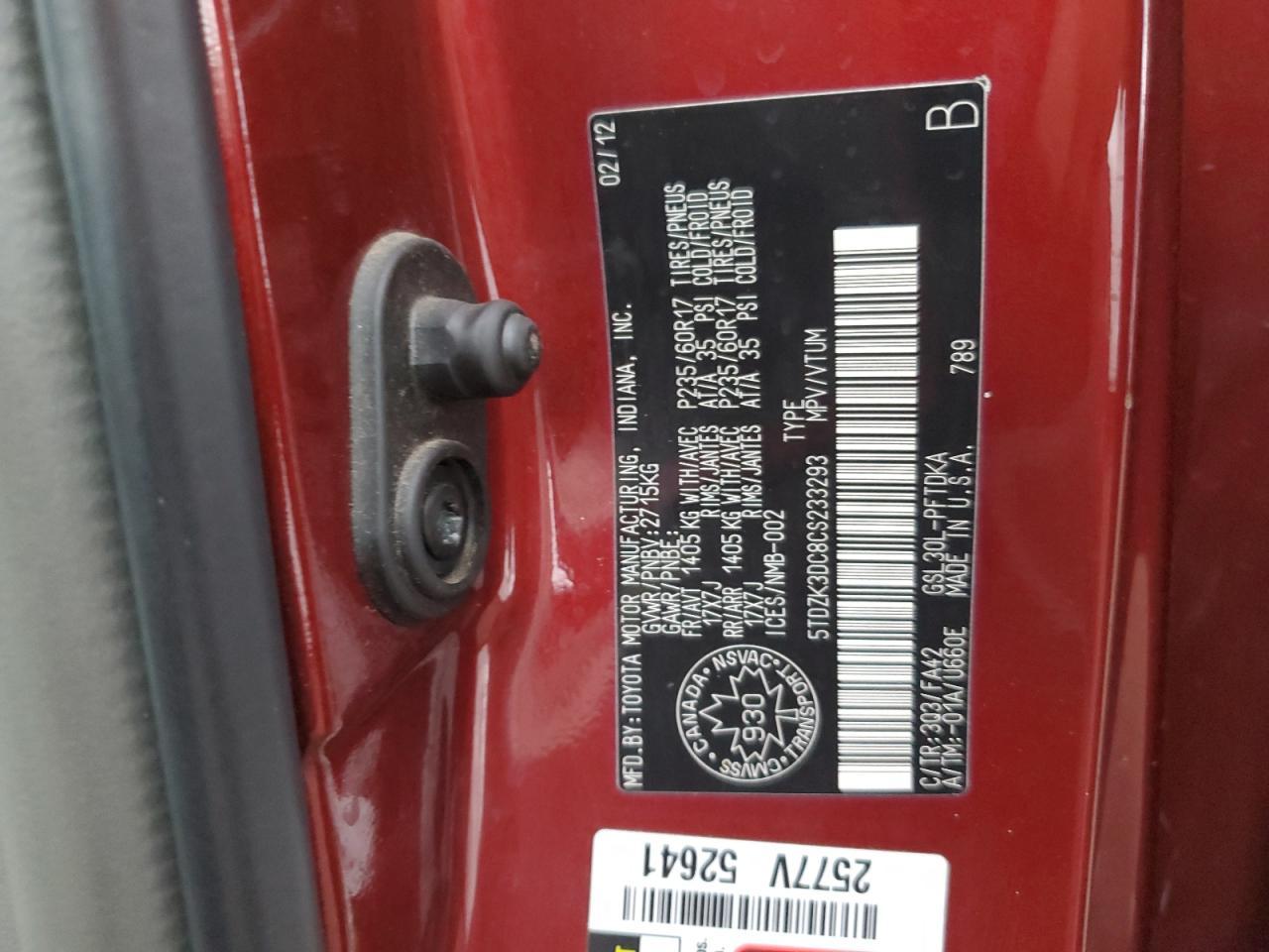 2012 TOYOTA SIENNA