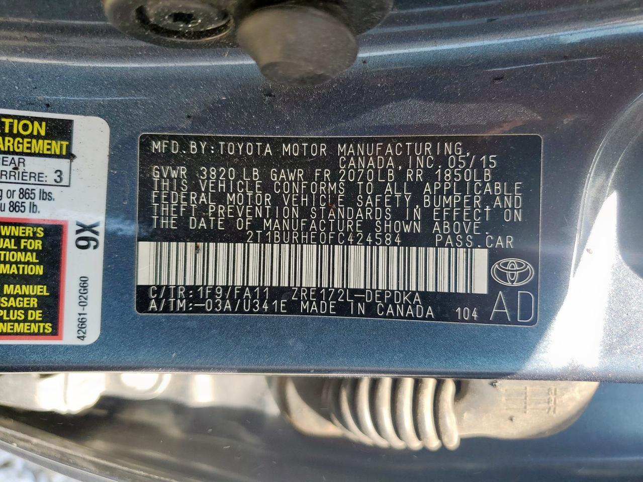 2015 TOYOTA COROLLA