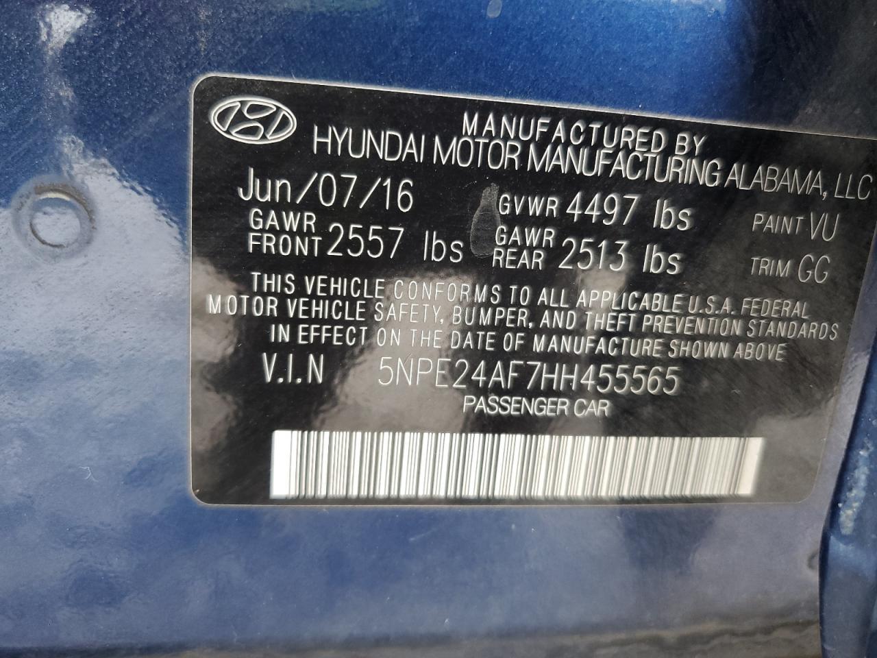 2017 HYUNDAI SONATA