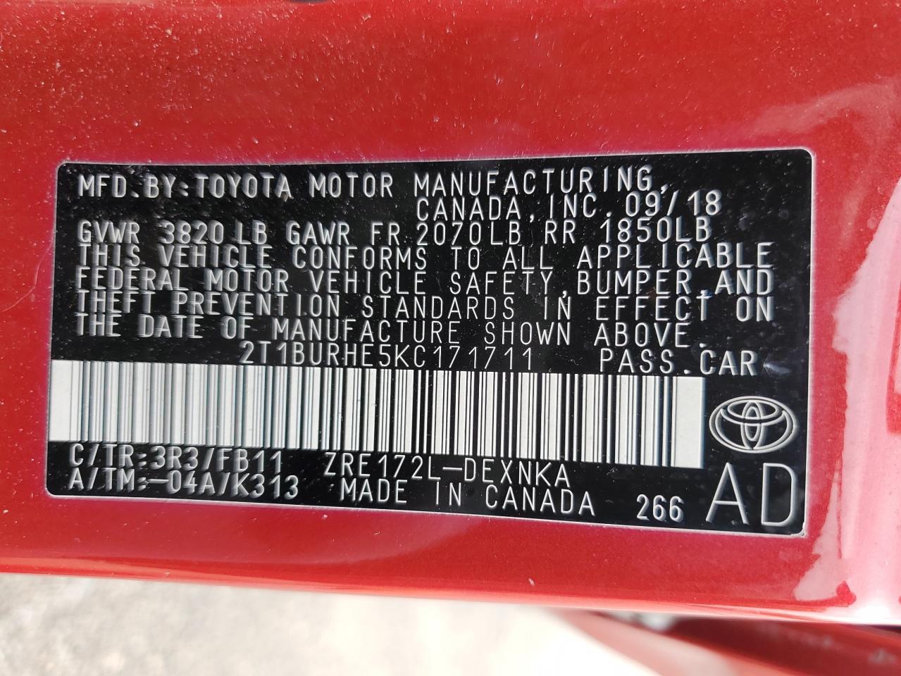 2019 TOYOTA COROLLA