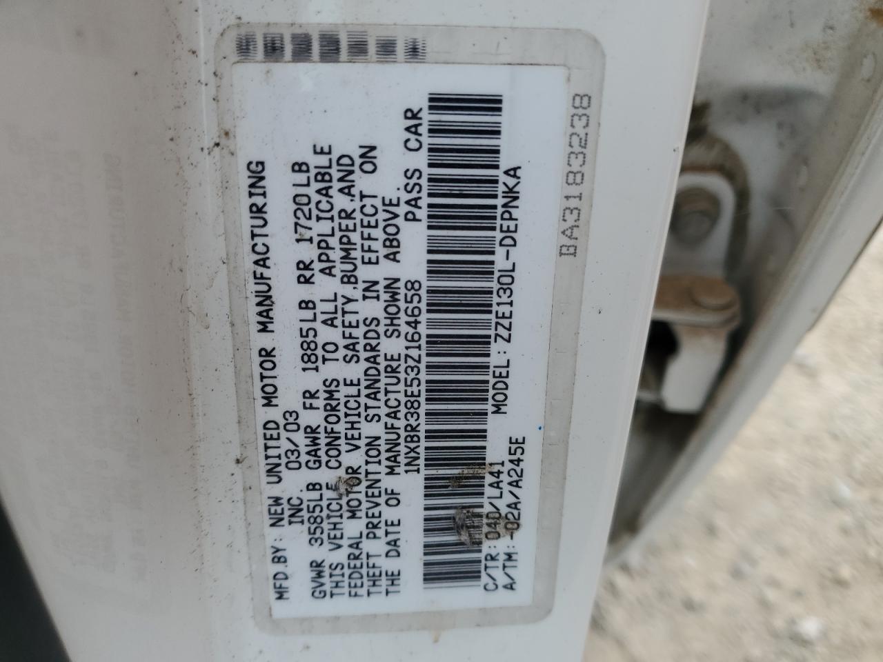 2003 TOYOTA COROLLA