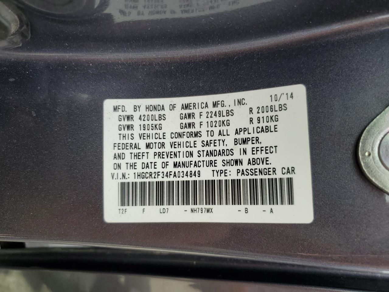 2015 HONDA ACCORD