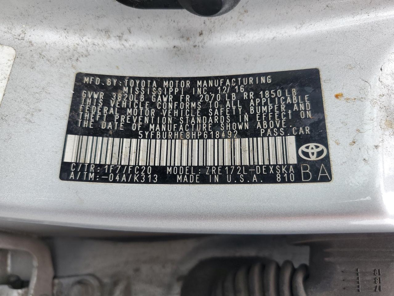 2017 TOYOTA COROLLA