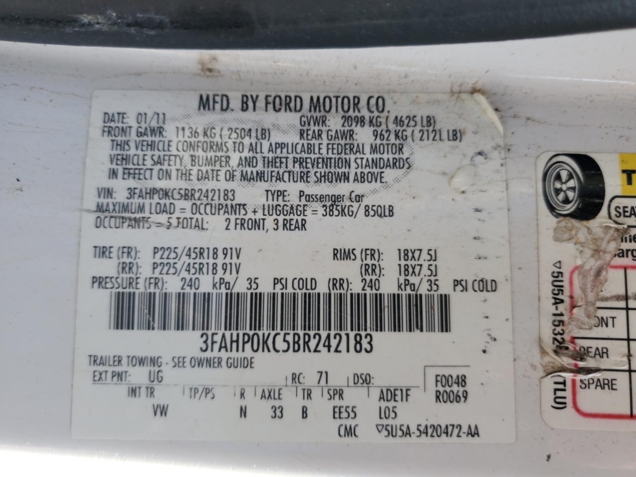 2011 FORD FUSION