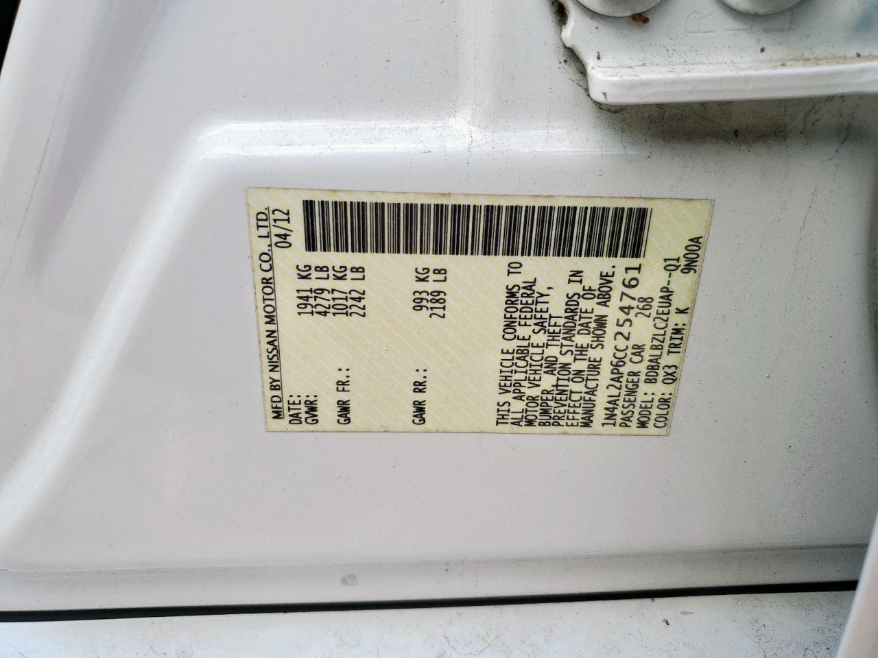2012 NISSAN ALTIMA