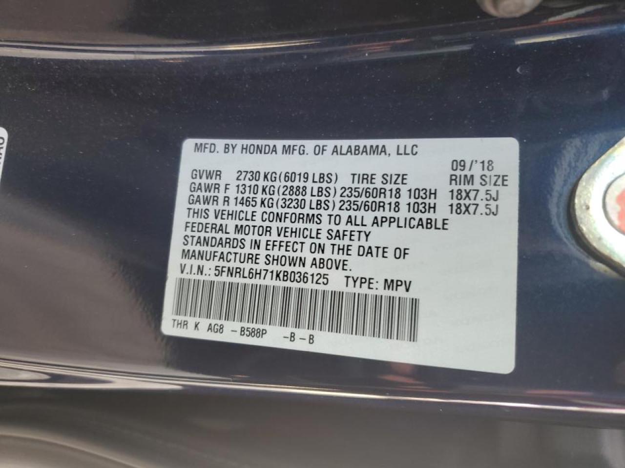 2019 HONDA ODYSSEY