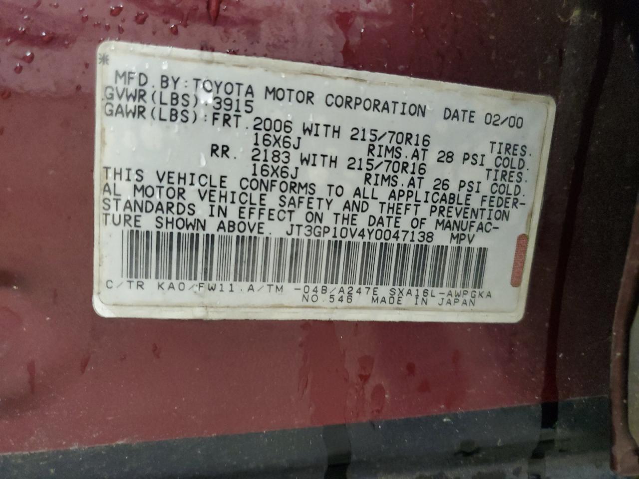 2000 TOYOTA RAV4