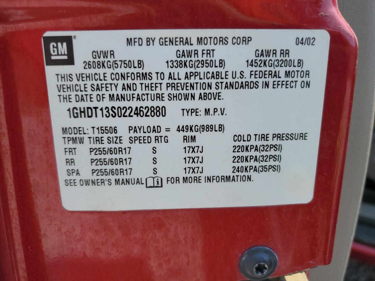 2002 OLDSMOBILE Bravada