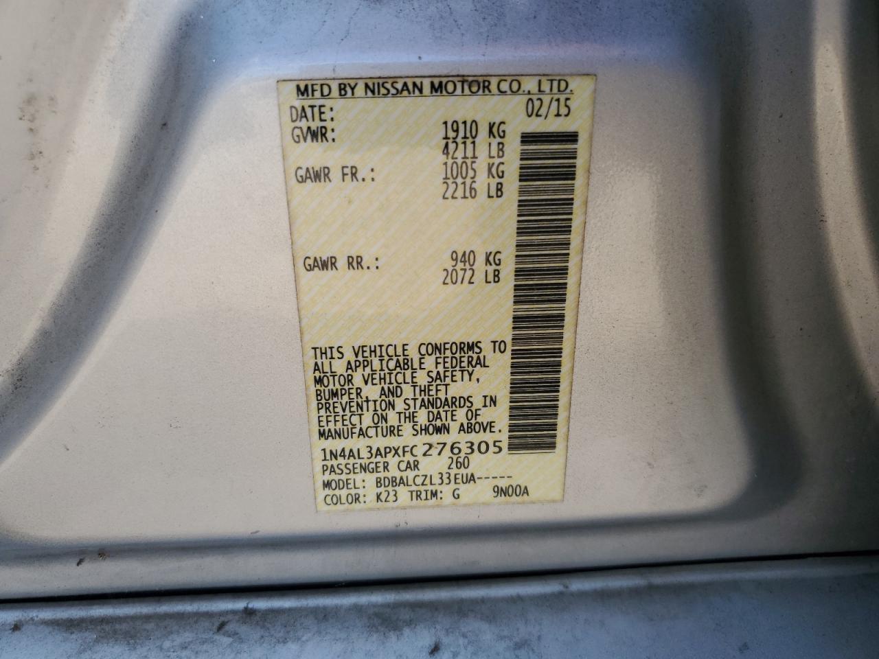 2015 NISSAN ALTIMA