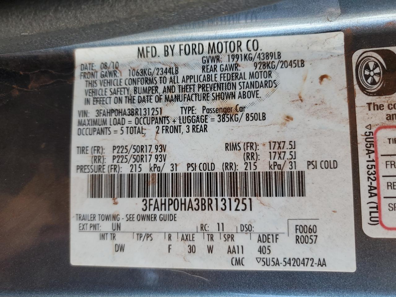 2011 FORD FUSION