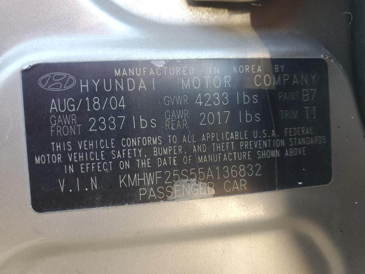 2005 HYUNDAI SONATA