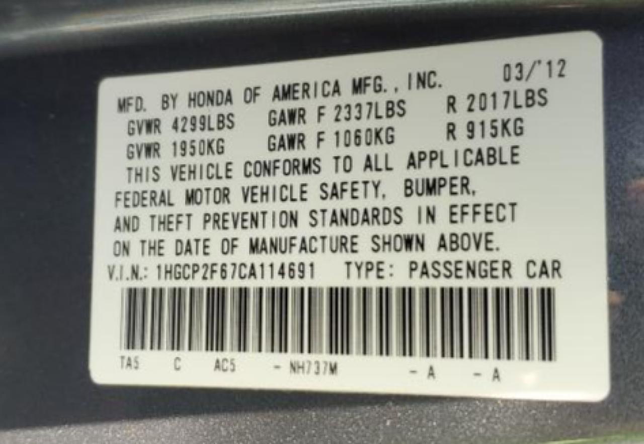 2012 HONDA ACCORD