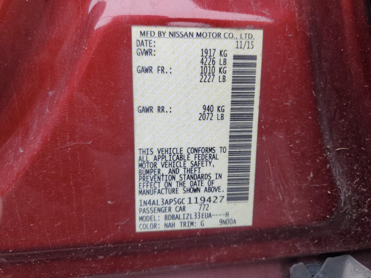 2016 NISSAN ALTIMA
