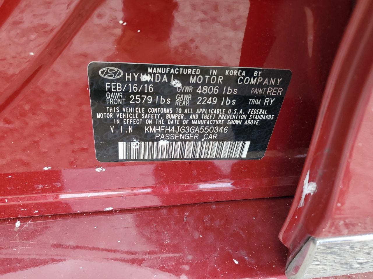 2016 HYUNDAI Azera