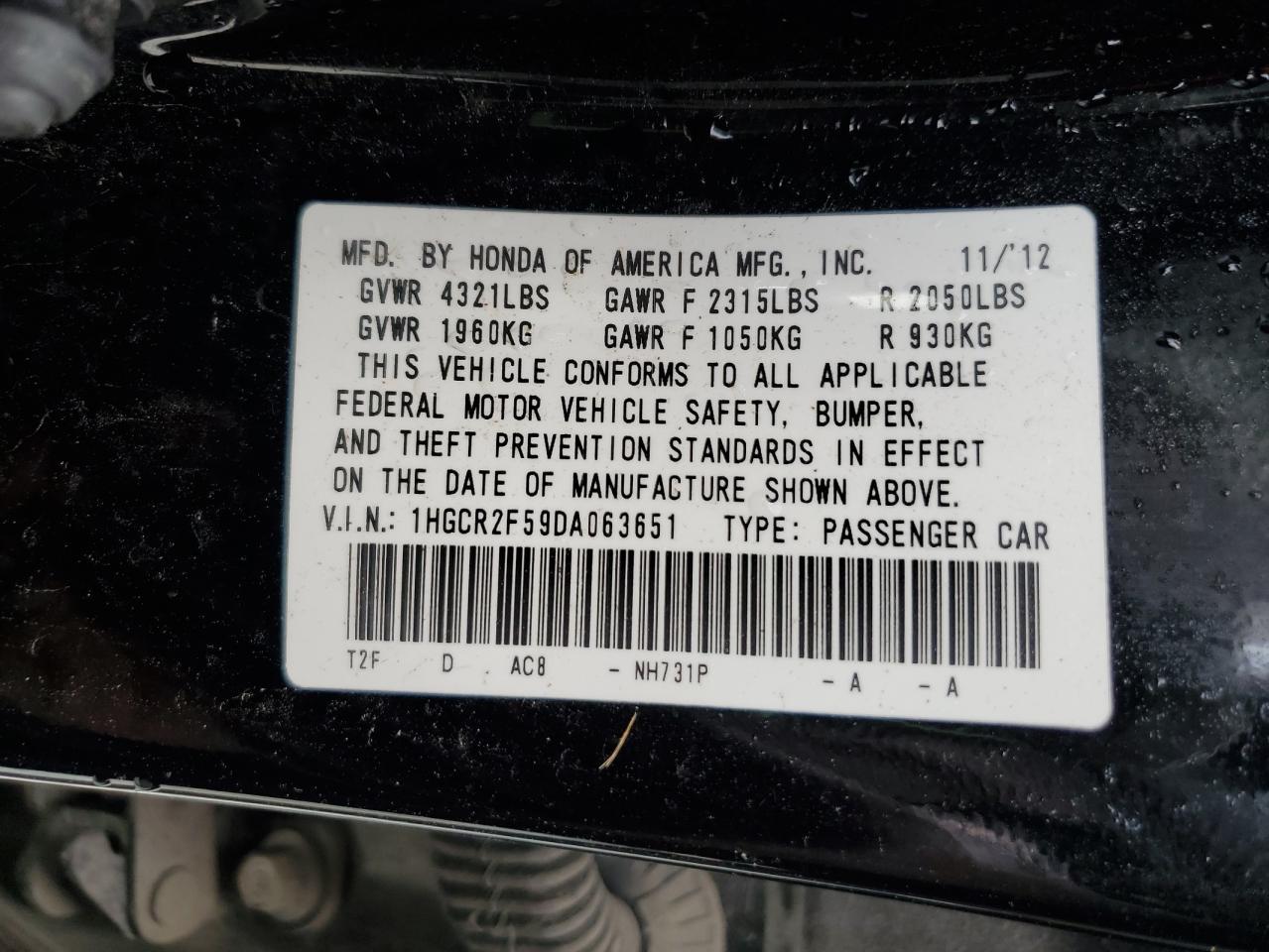 2013 HONDA ACCORD