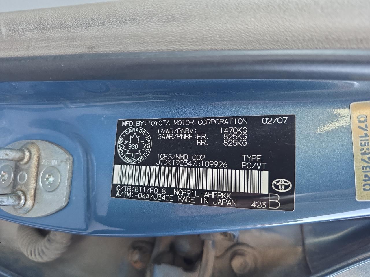 2007 TOYOTA YARIS