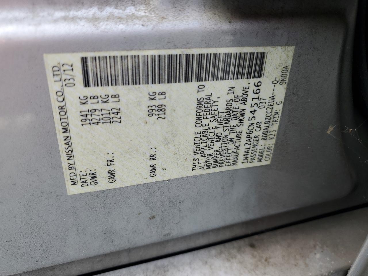 2012 NISSAN ALTIMA