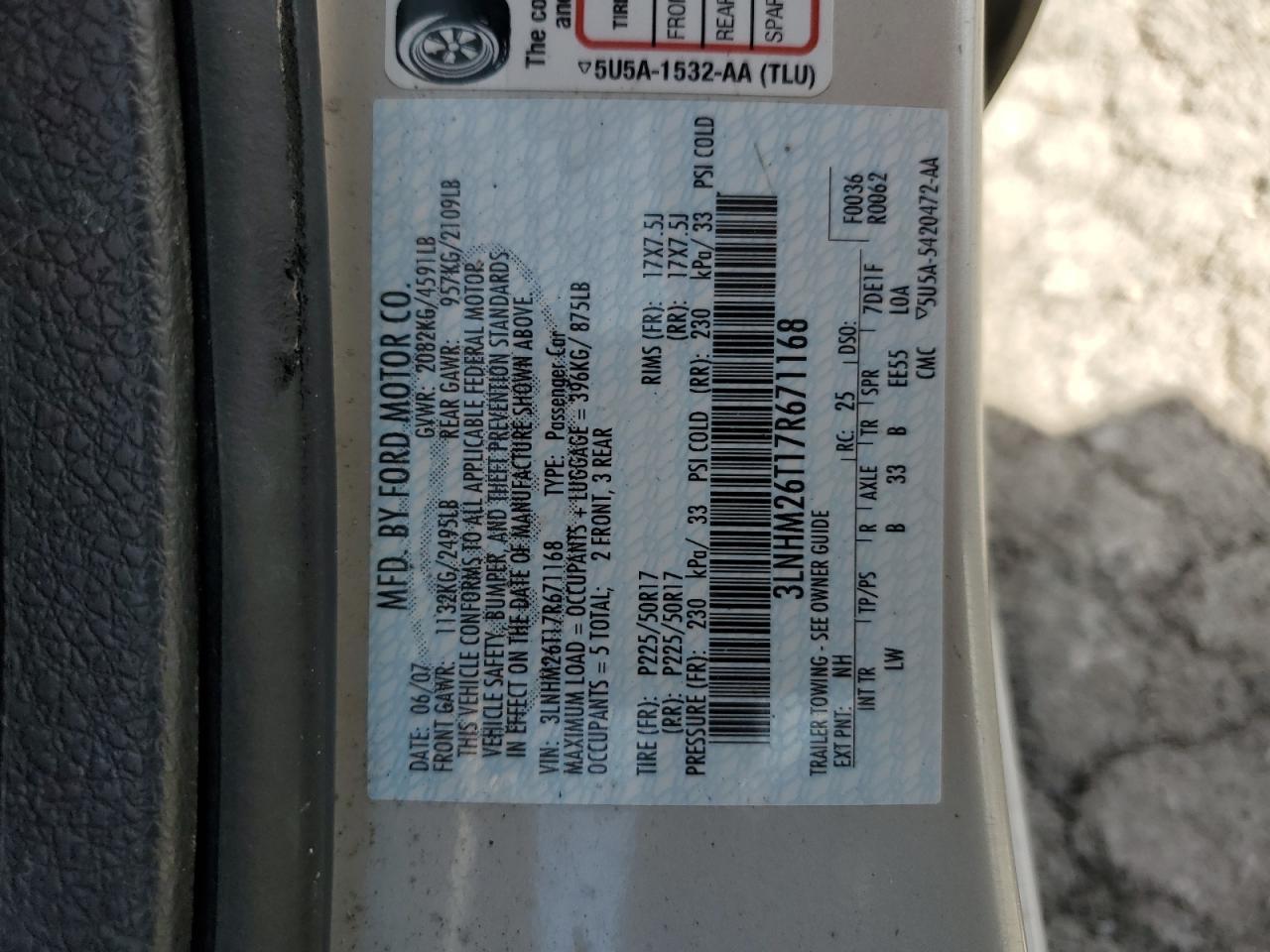 2007 LINCOLN MKZ