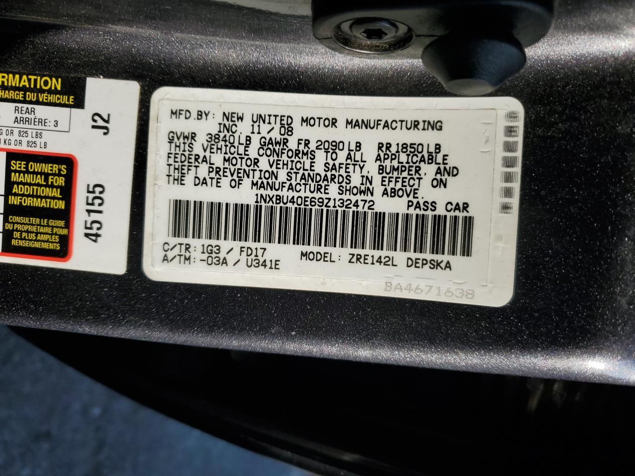 2009 TOYOTA COROLLA