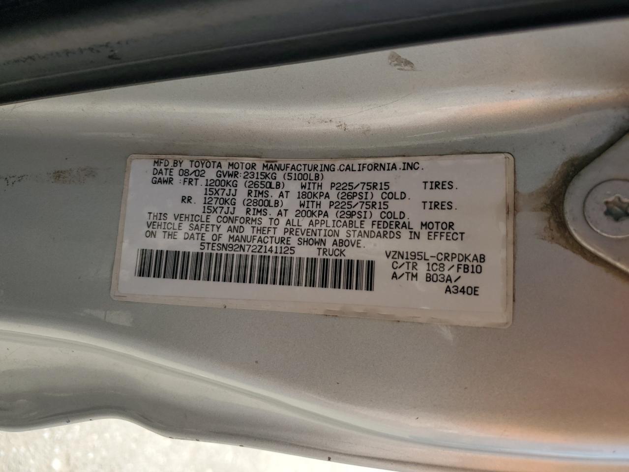 2002 TOYOTA TACOMA