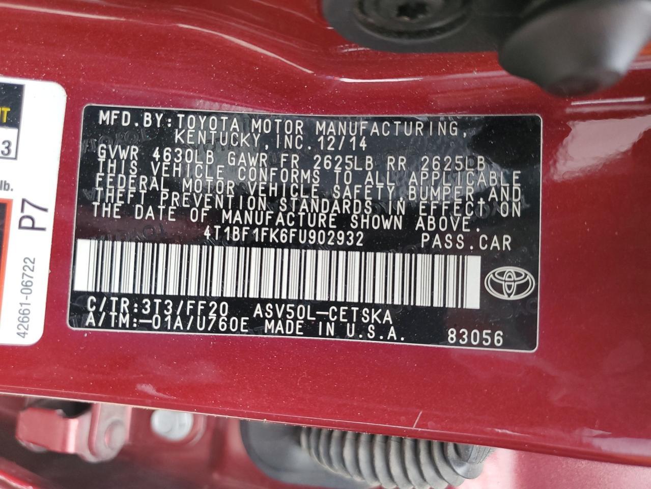 2015 TOYOTA CAMRY