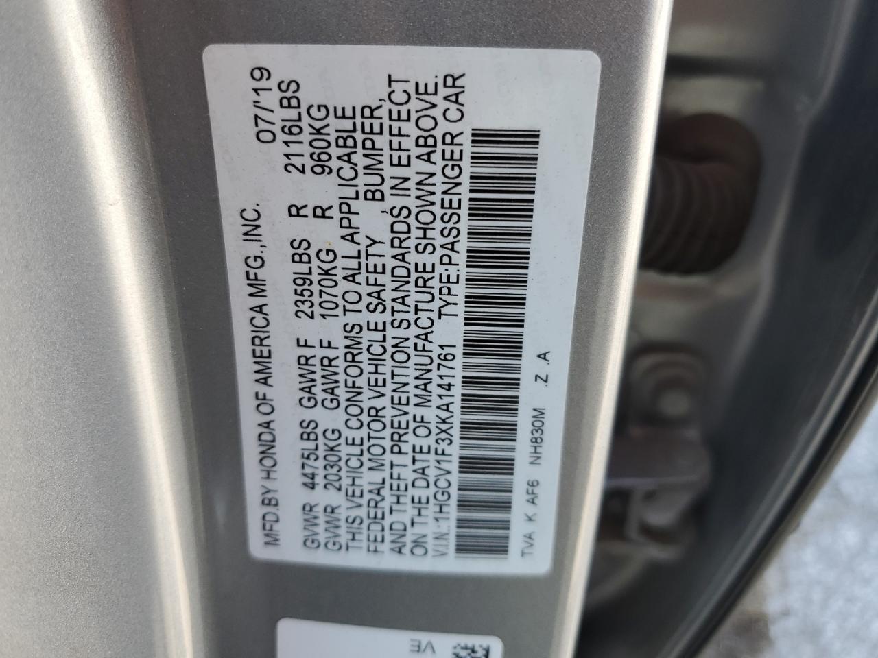 2019 HONDA ACCORD