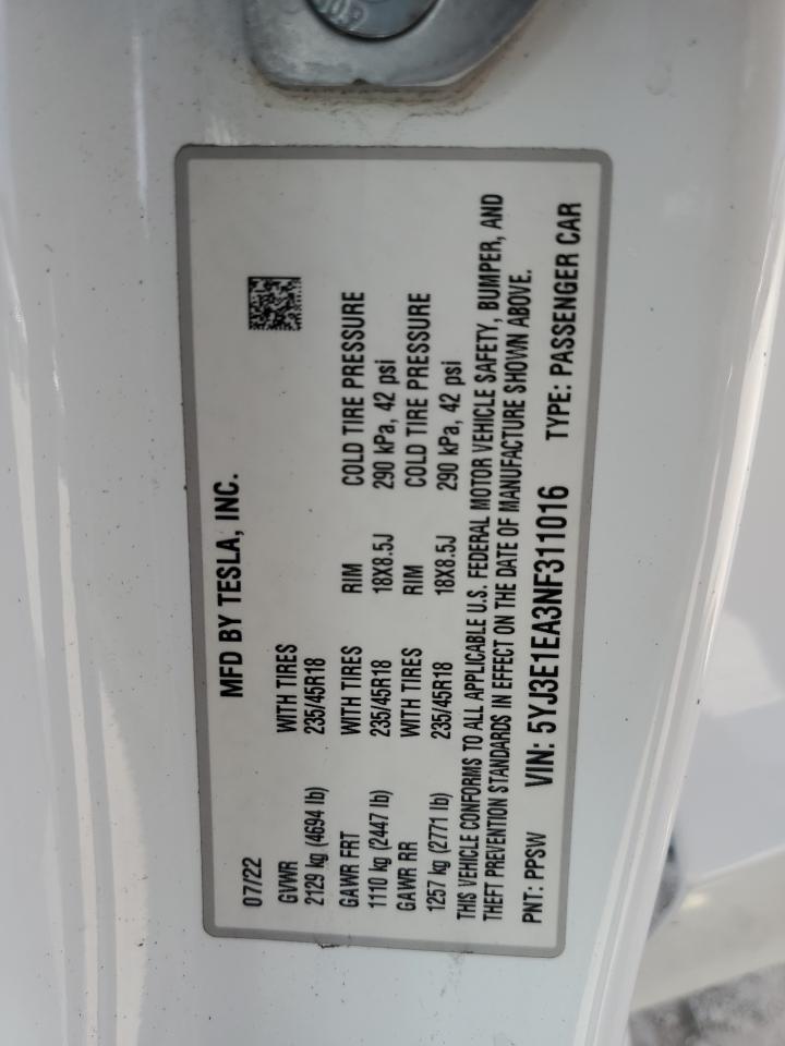 2022 TESLA MODEL 3