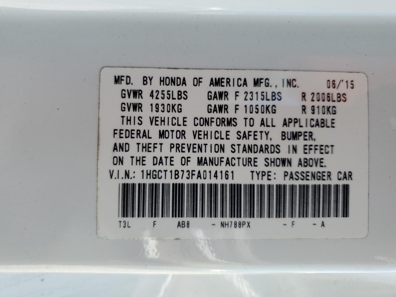 2015 HONDA ACCORD