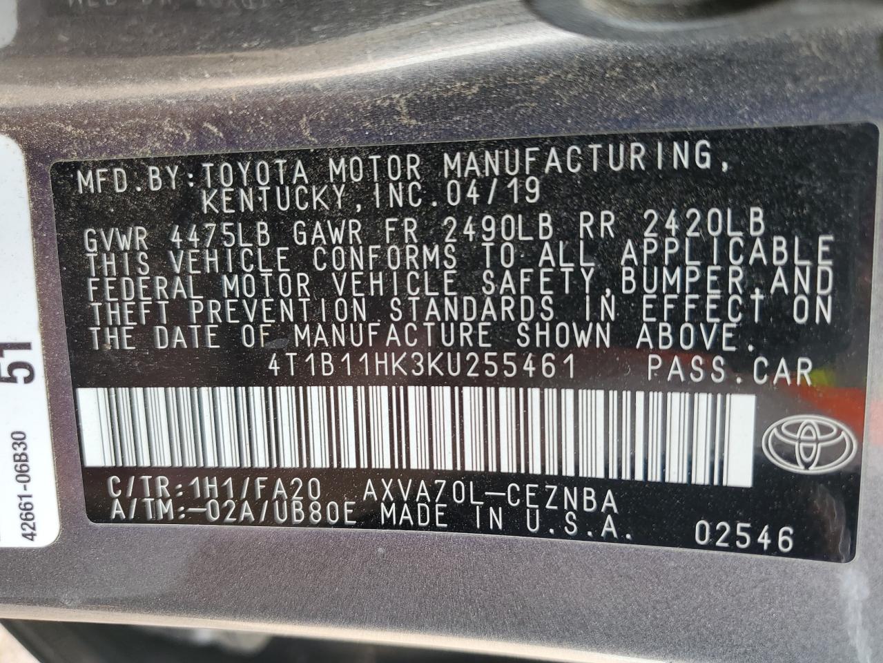 2019 TOYOTA CAMRY