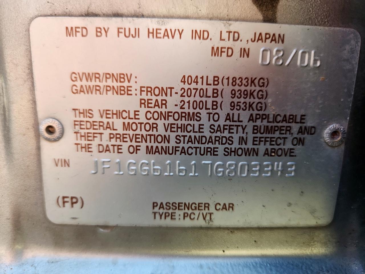 2007 SUBARU IMPREZA