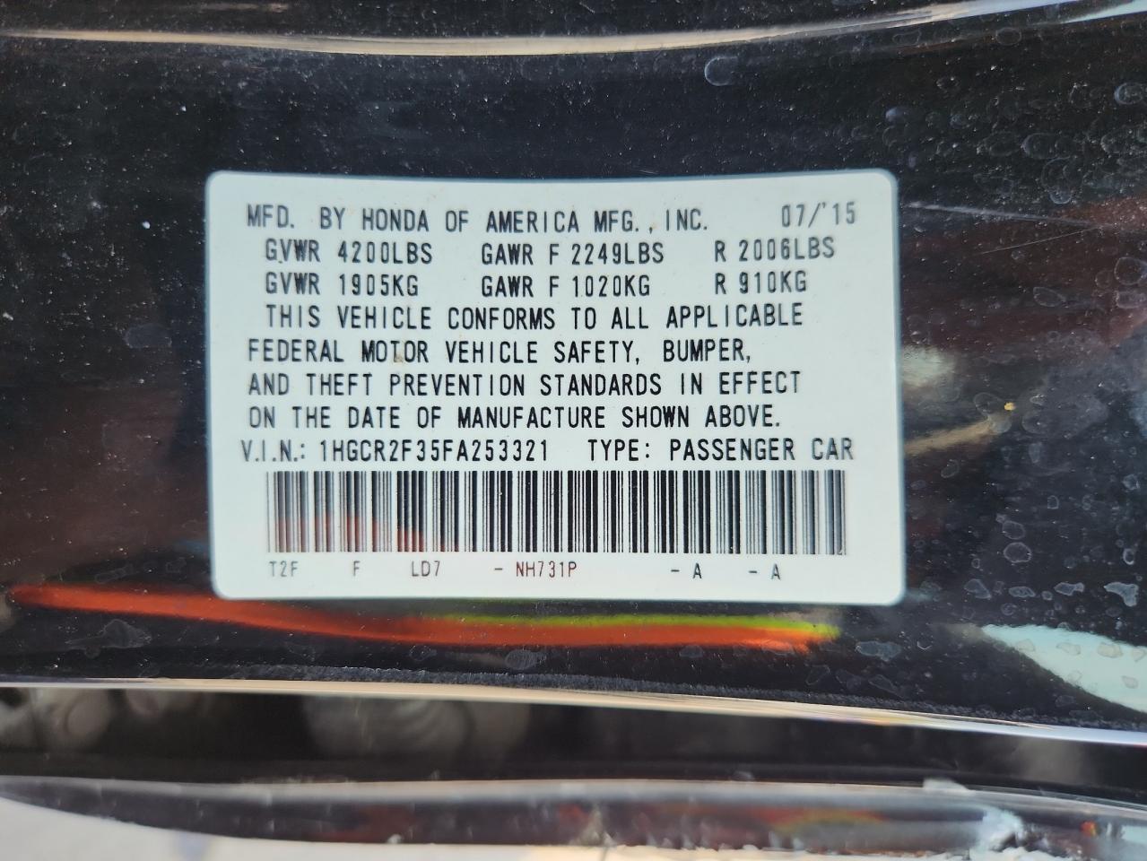 2015 HONDA ACCORD
