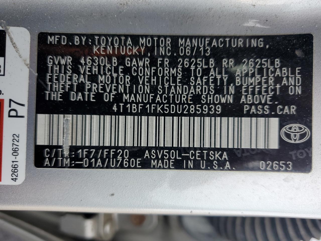 2013 TOYOTA CAMRY