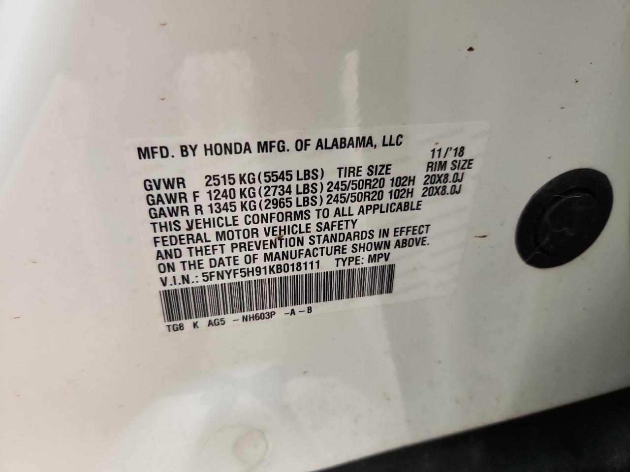 2019 HONDA PILOT